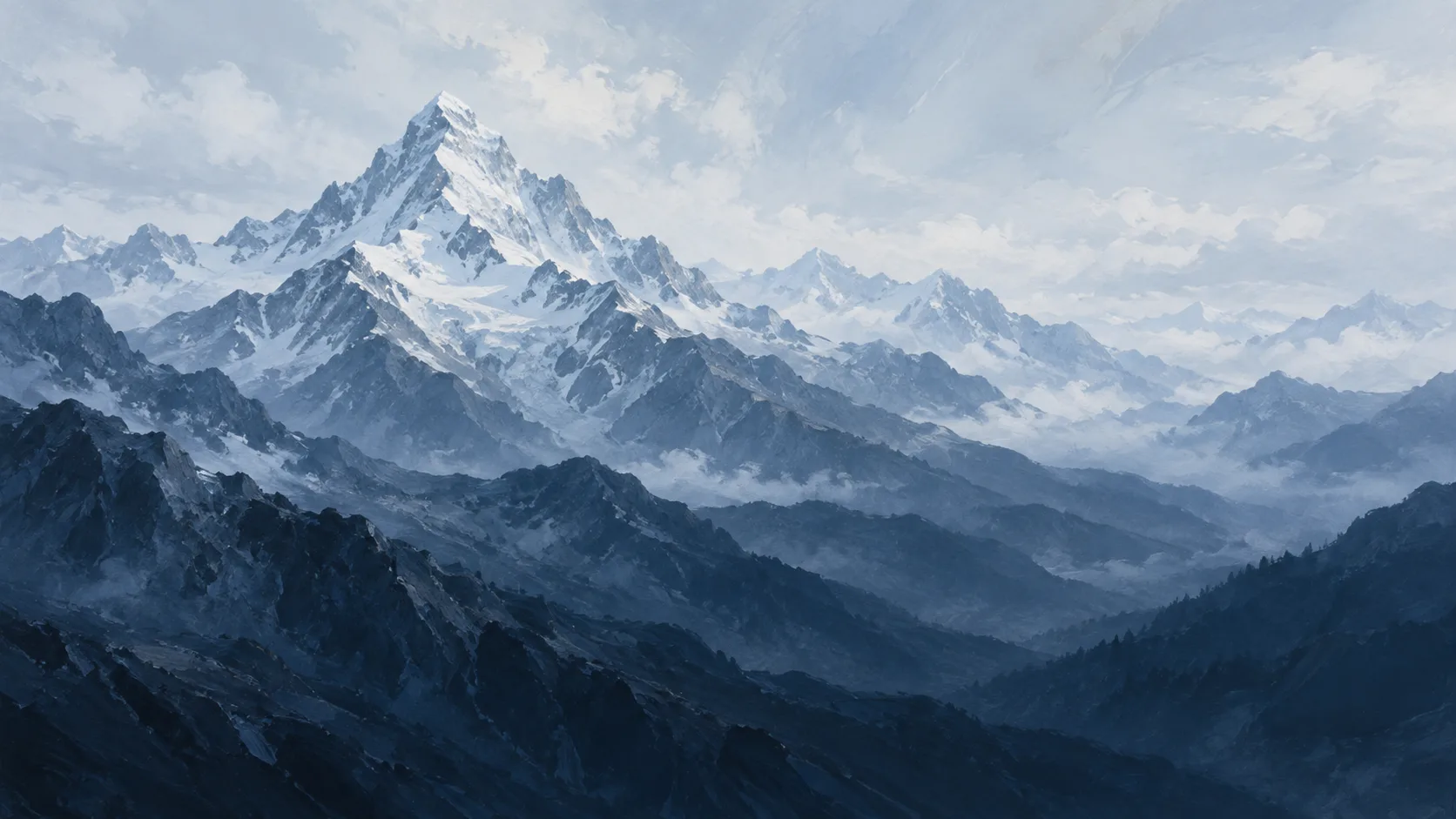 Oil-painted mountain landscape